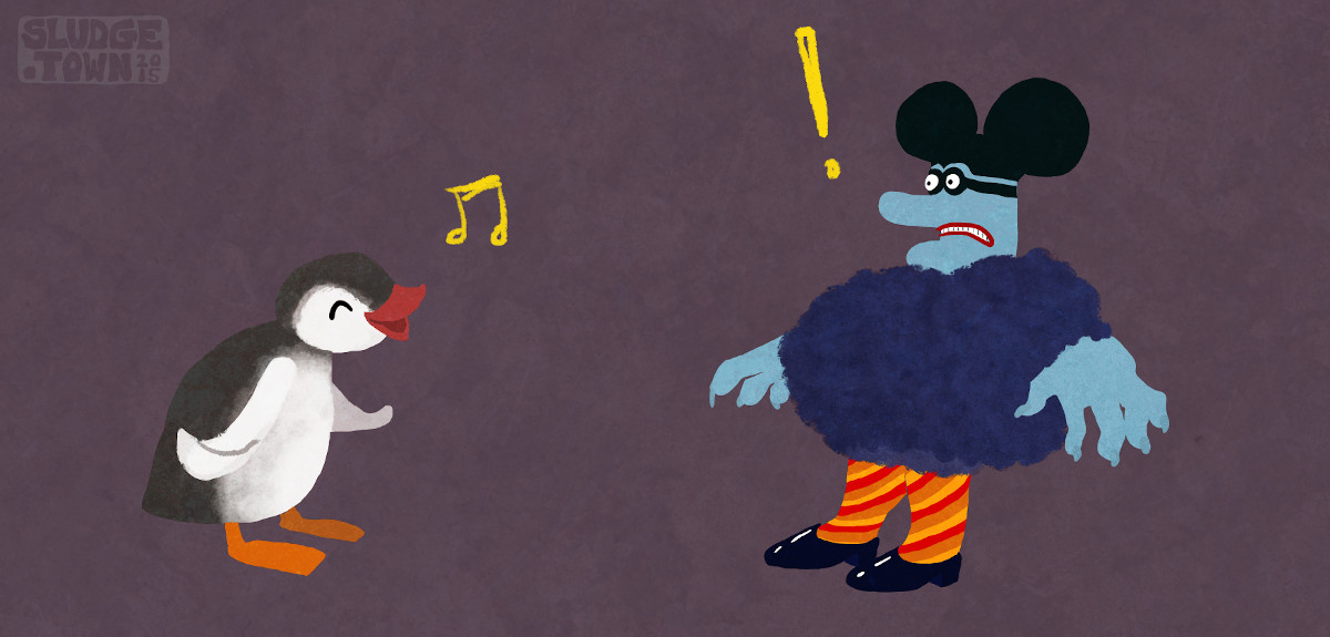 Blue Meanie startled by Pinga